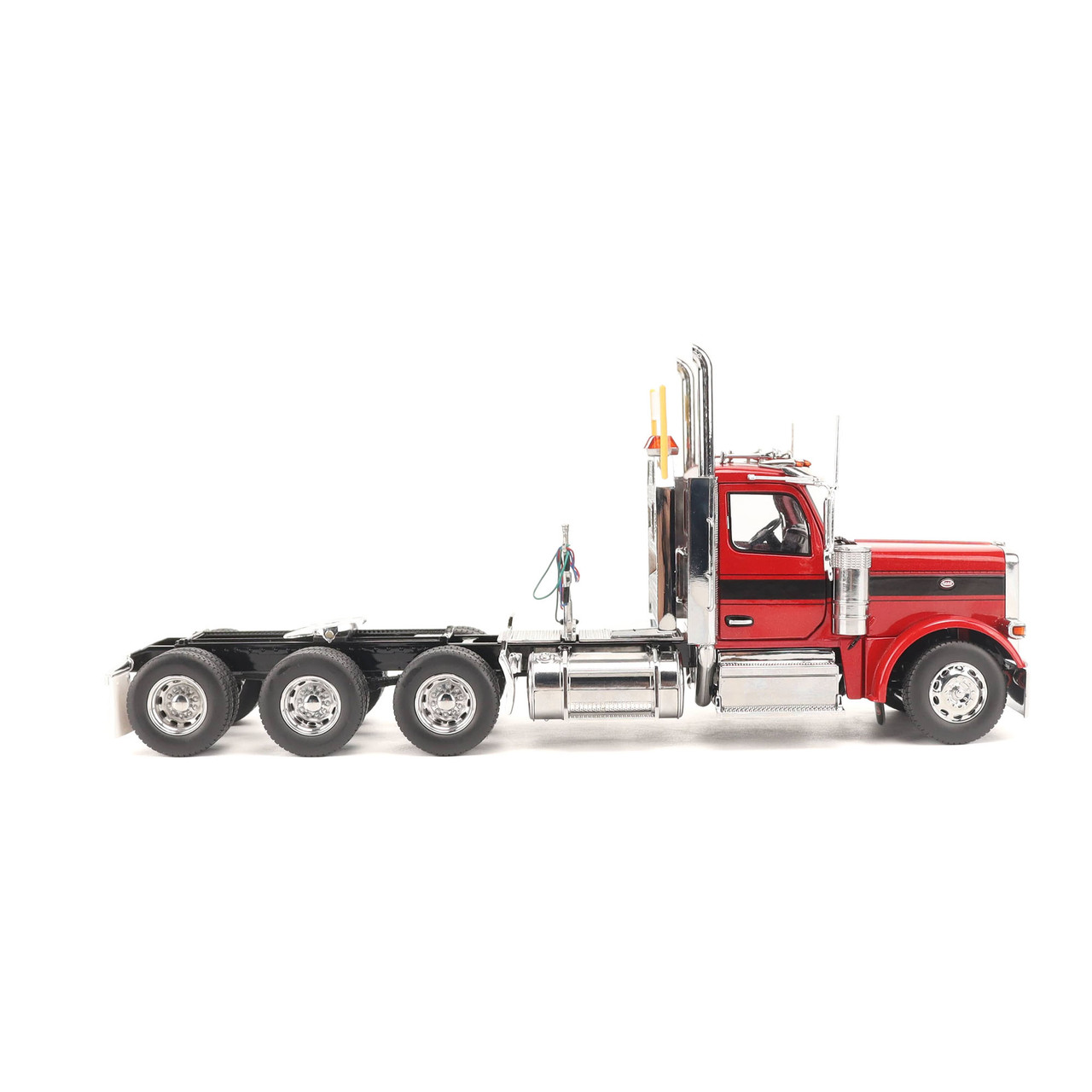 1/32 Diecast Masters Peterbilt Model 589 131-inches-BBC Day-Cab Tridem-Axle Truck Tractor (Legendary-Red color) Diecast Model
