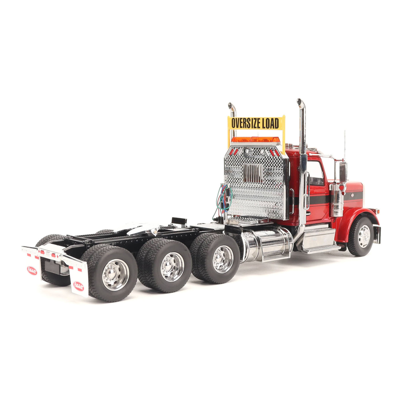 1/32 Diecast Masters Peterbilt Model 589 131-inches-BBC Day-Cab Tridem-Axle Truck Tractor (Legendary-Red color) Diecast Model