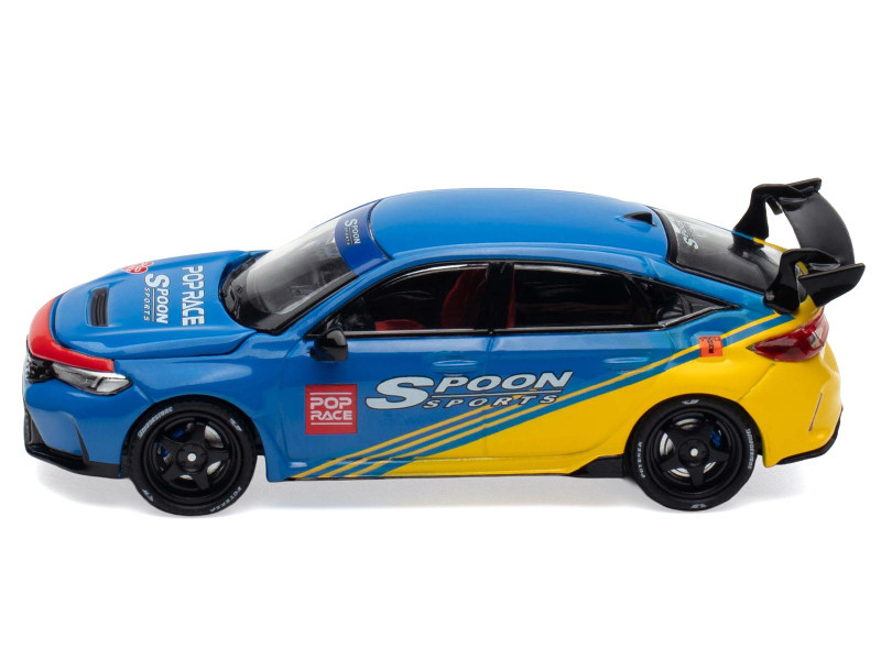 Honda Civic Type R FL5 "Spoon Sports" Blue and Yellow "Tokyo Auto Salon - Hong Kong 2025" 1/64 Diecast Model Car by Pop Race