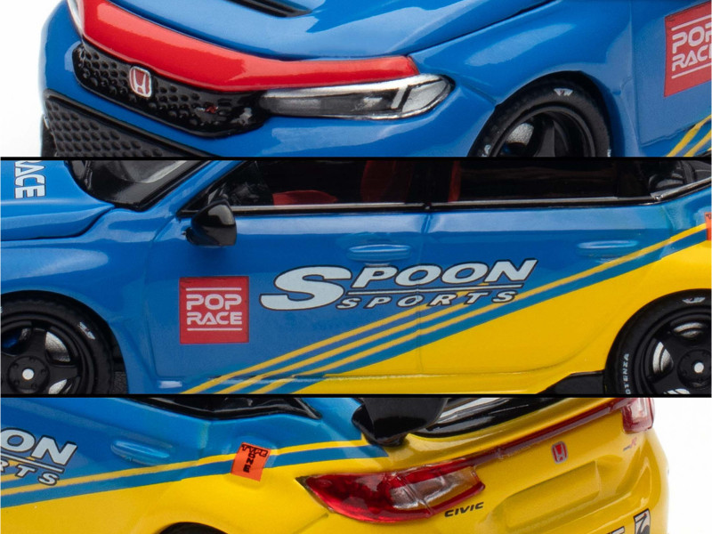 Honda Civic Type R FL5 "Spoon Sports" Blue and Yellow "Tokyo Auto Salon - Hong Kong 2025" 1/64 Diecast Model Car by Pop Race