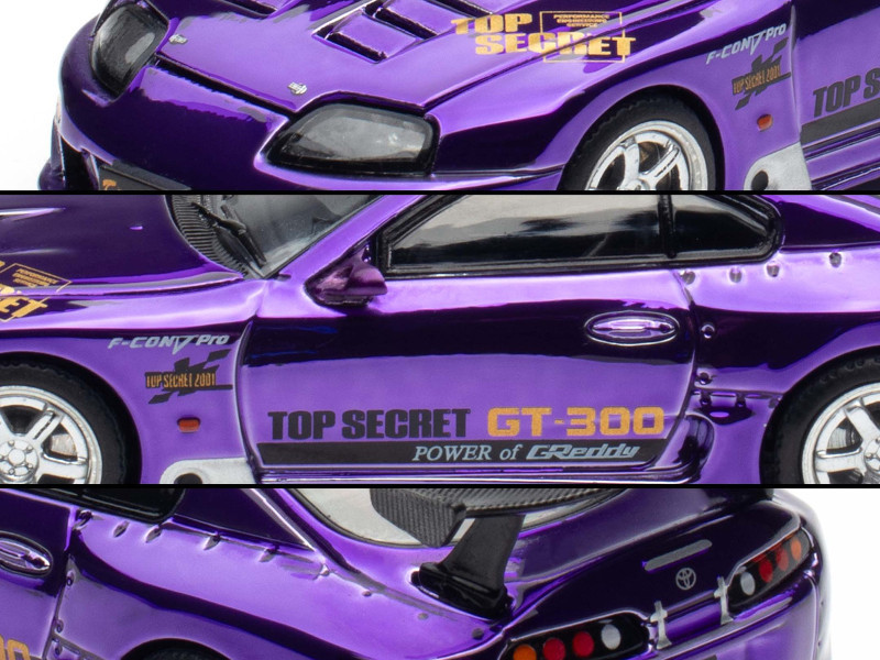 Toyota Supra "Top Secret" GT300 RHD (Right Hand Drive) Purple Chrome "Tokyo Auto Salon - Hong Kong 2025" 1/64 Diecast Model Car by Pop Race