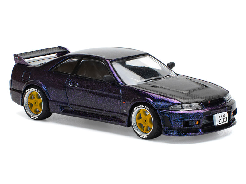 Skyline GT-R (R33) RHD (Right Hand Drive) Midnight Purple Metallic with Carbon Hood 1/64 Diecast Model Car by Pop Race