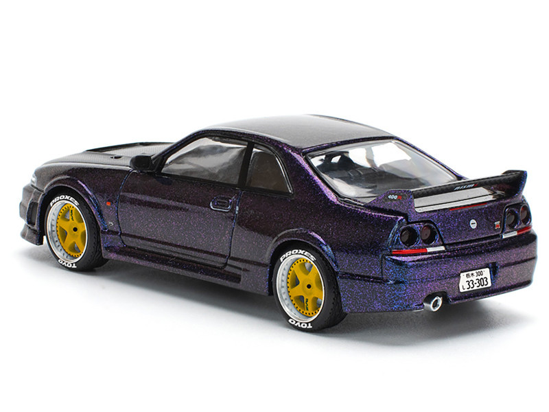 Skyline GT-R (R33) RHD (Right Hand Drive) Midnight Purple Metallic with Carbon Hood 1/64 Diecast Model Car by Pop Race