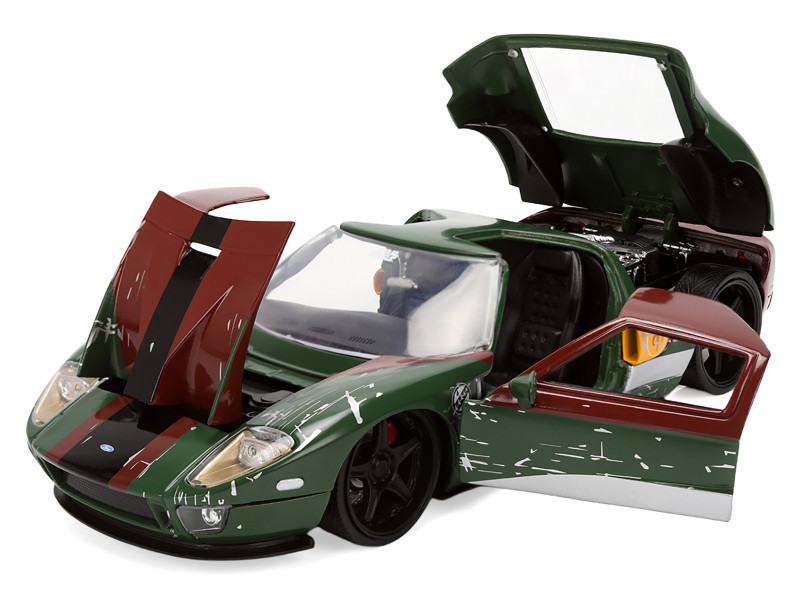 2005 Ford GT Green (Weathered) with Graphics and Boba Fett Figure "Star Wars" Franchise "Hollywood Rides" Series 1/24 Diecast Model Car by Jada