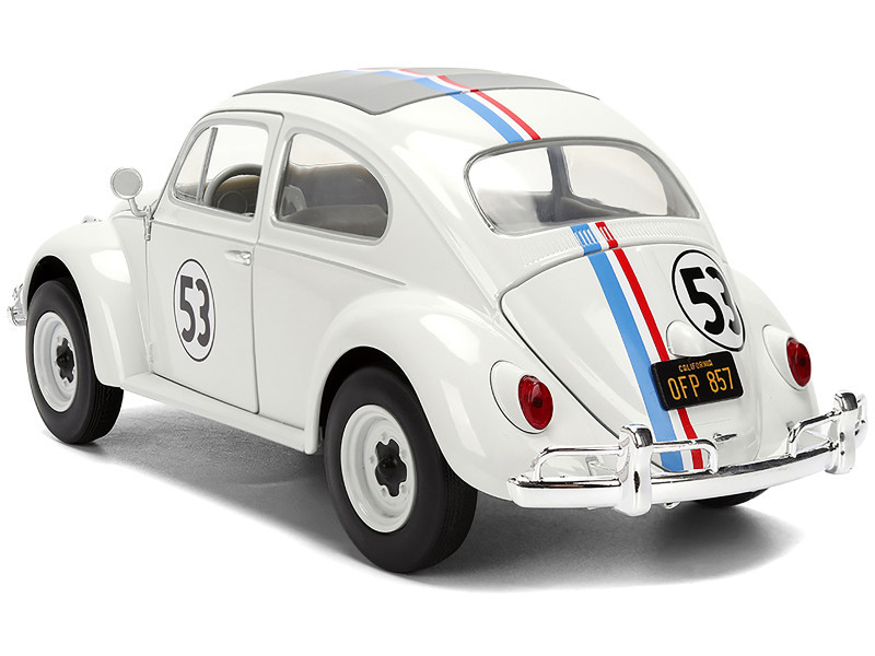 Volkswagen Beetle #53 "Herbie" White with Stripes "The Love Bug" (1968) Movie with Extra Wheels 1/24 Diecast Model Car by Jada