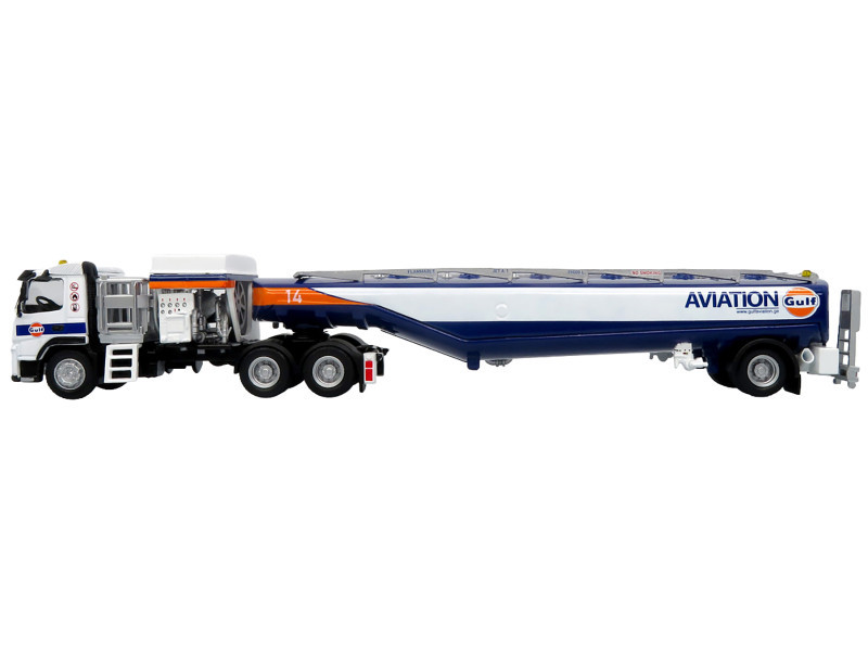 Volvo FM500 with Esterer Aviation Refueling Tanker Truck "Gulf Aviation" White with Blue Stripes Limited Edition 1/87 (HO) Diecast Model by Iconic Replicas