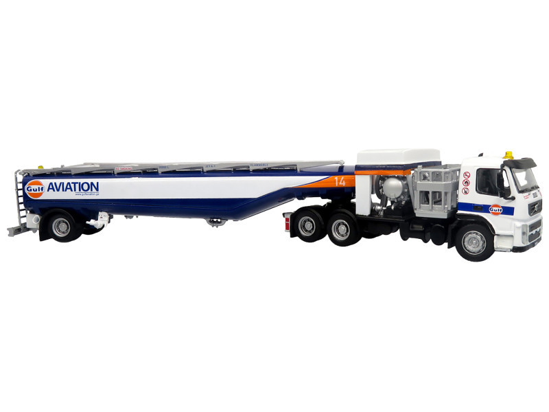 Volvo FM500 with Esterer Aviation Refueling Tanker Truck "Gulf Aviation" White with Blue Stripes Limited Edition 1/87 (HO) Diecast Model by Iconic Replicas