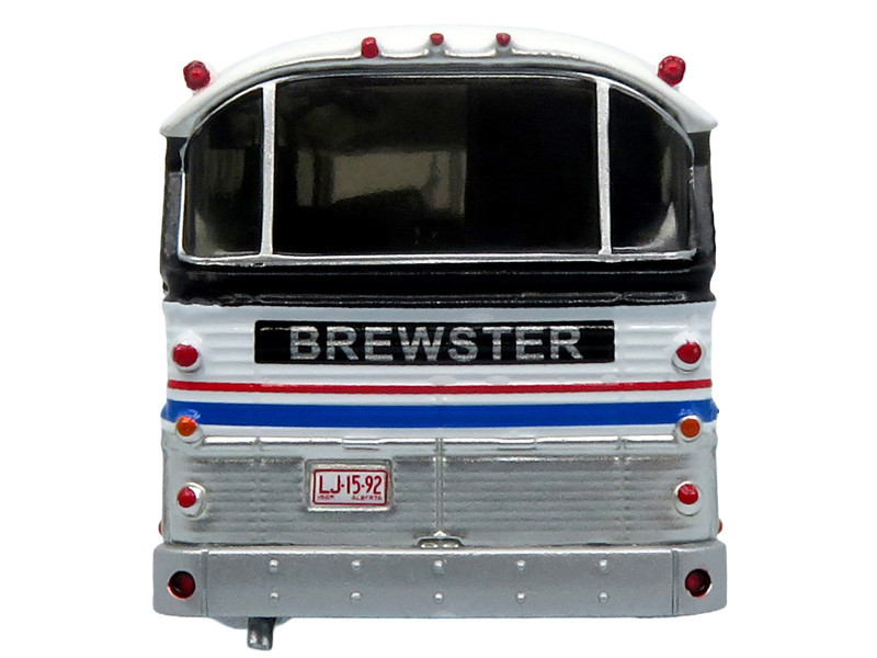 1964 MCI MC-5A Coach Bus "Brewster Gray Line" Silver with Blue and Red Stripes "Vintage Bus & Motorcoach Collection" Limited Edition to 504 pieces Worldwide 1/87 (HO) Diecast Model by Iconic Replicas