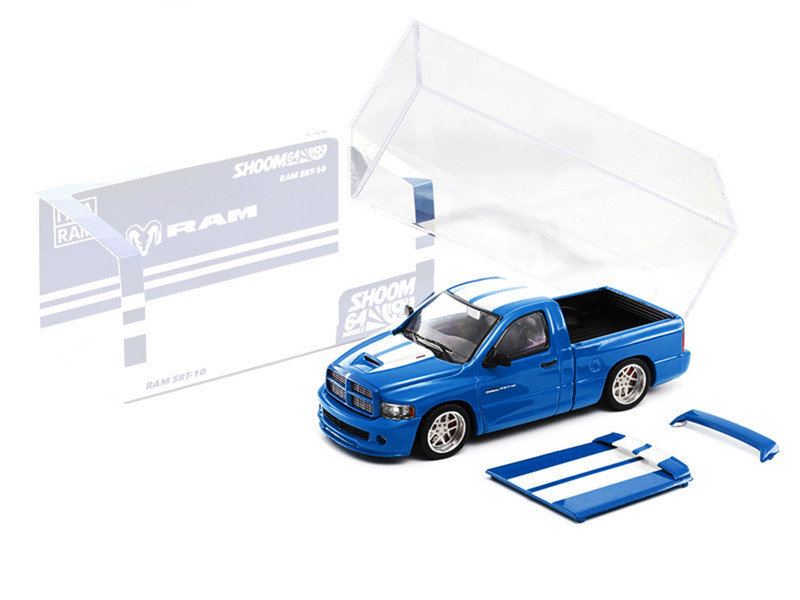 1/64 SHOOM64 2003 Dodge Ram SRT-10 Pickup (Electric Blue Pearl with White Stripes) Diecast Car Model