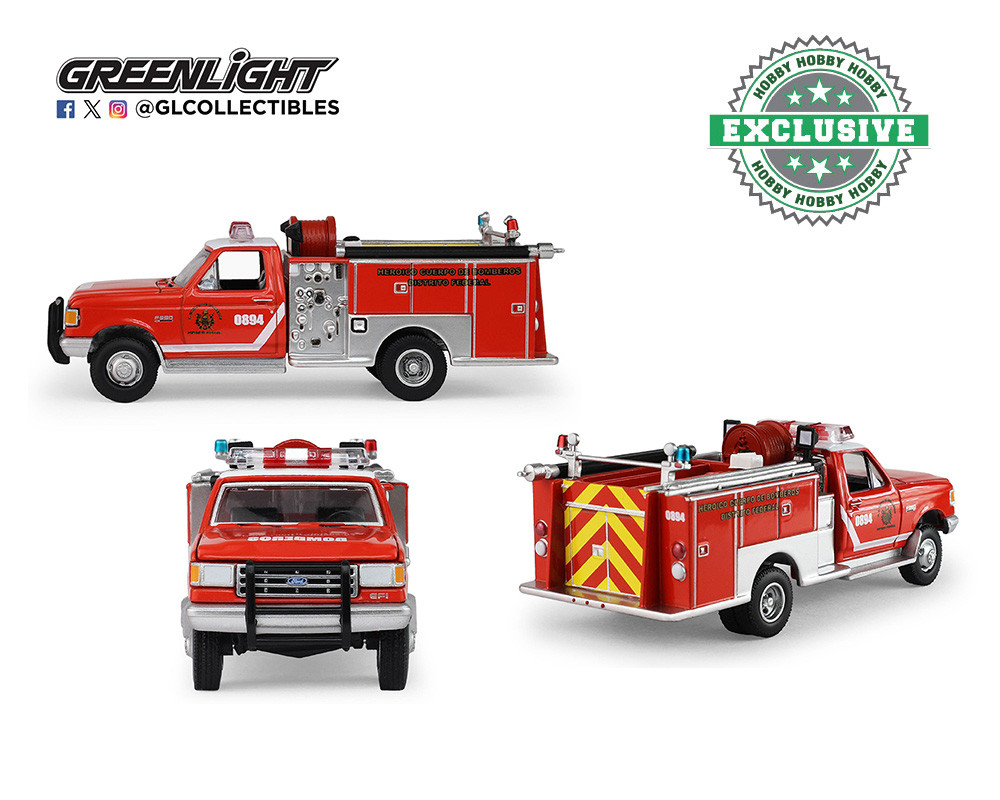 1/64 Greenlight 1990 Ford F-350 Mini Pumper Fire Truck Heroico