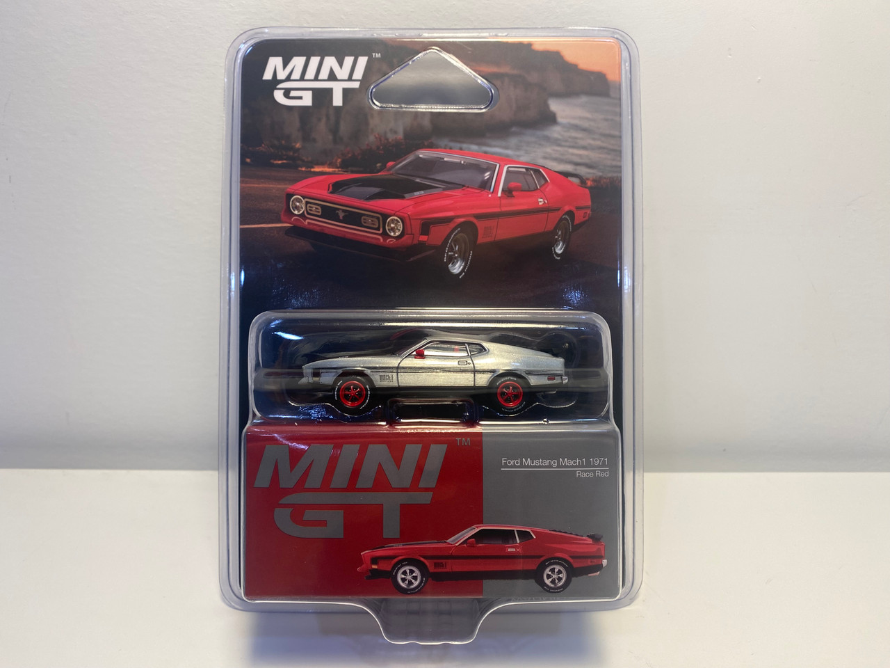 CHASE CAR 1/64 Mini GT 1971 Ford Mustang Mach I Mach 1 (Chrome Silver with Red Wheels) Diecast Car Model