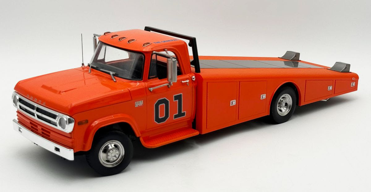 1970年式 DODGE D300 積載車ミニカー 1/64 1/18 ACME 1970 Dodge D-300 Ramp Truck The General #01 (Orange