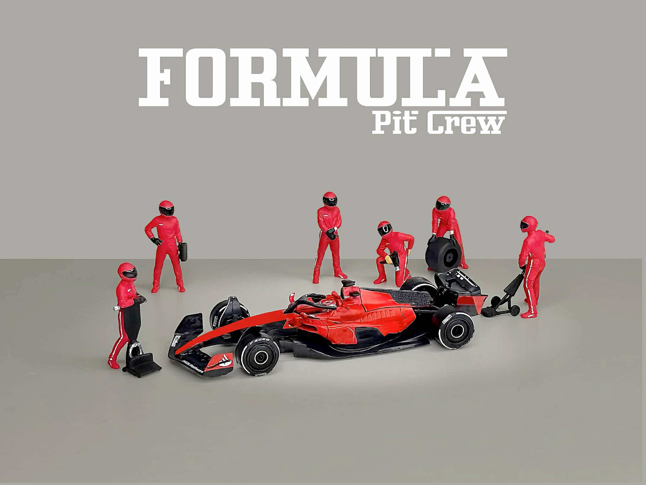1/64 American Diorama Formula 1 Pit Crew Diecast Figures Set (Red - Best Fit for Ferrari Team) (car NOT included)