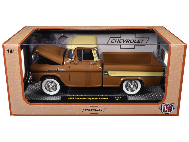 1958 Chevrolet Apache Cameo Pickup Truck Brown with Beige Top Limited Edition to 5250 pieces Worldwide 1/24 Diecast Model Car by M2 Machines