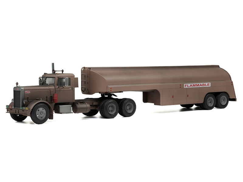 ストックのみ 1955 Peterbilt 281 Truck with Tank Trailer Brown (Weathered) 1/43