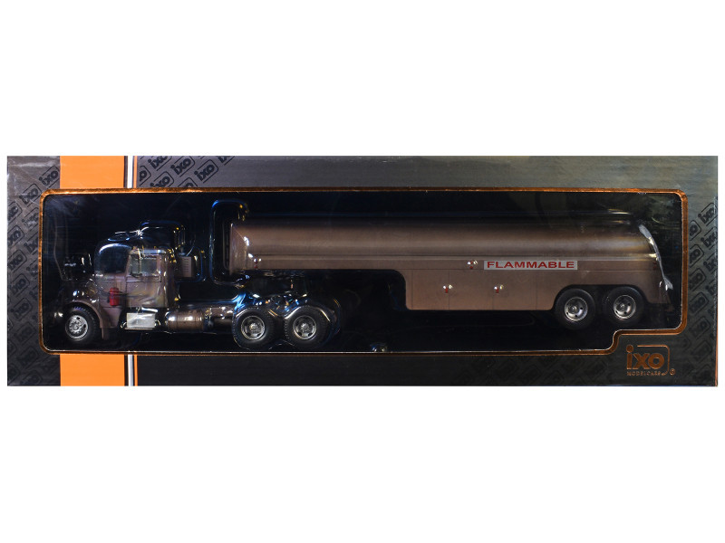 1955 Peterbilt 281 Truck with Tank Trailer Brown (Weathered) 1/43 Diecast Model by IXO Models