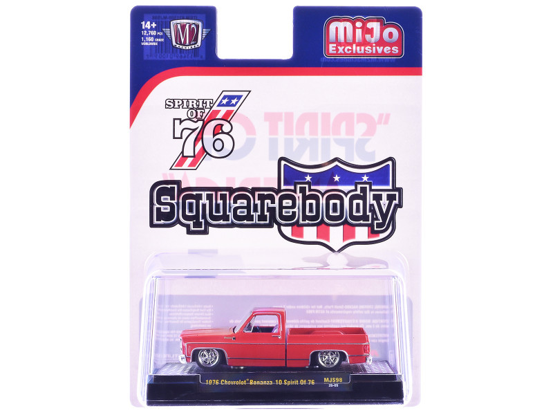 1/64 M2 Machines 1976 Chevrolet Silverado Bonanza-10 SPIRIT OF 76 Squarebody USA Special Edition (Red) Diecast Car Model