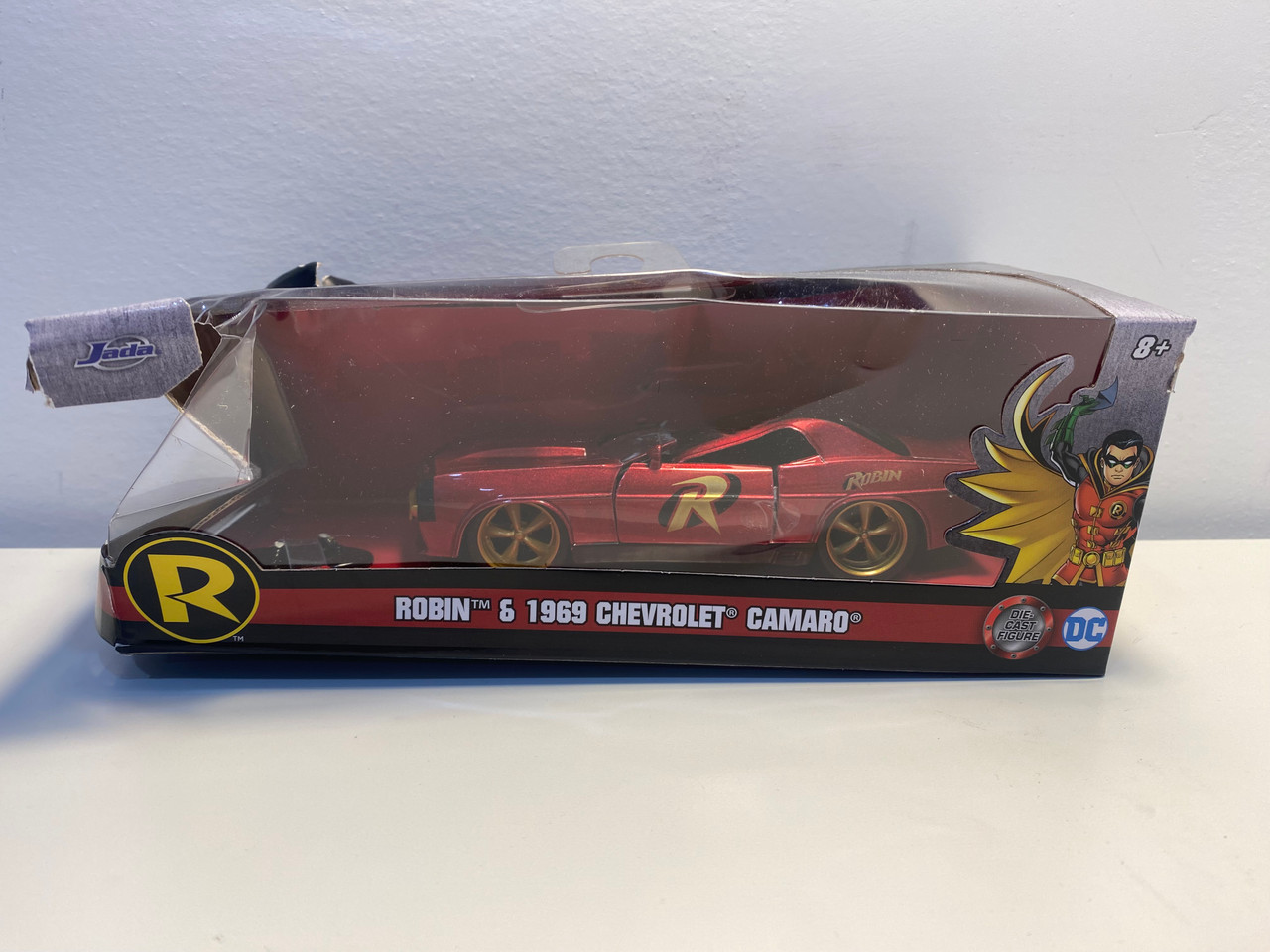 DAMAGED AS-IS 1/32 Jada 1969 Chevrolet Camaro Dark Red Metallic with Black Top and Robin Diecast Figure "Batman" "Hollywood Rides" Series Diecast Car Model