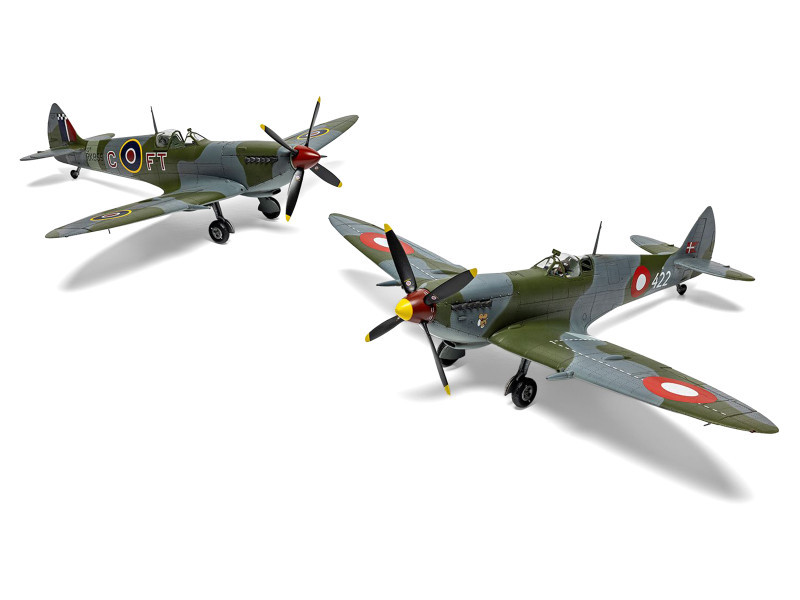 Level 2 Model Kit Supermarine Spitfire Mk.IXe Fighter Aircraft with 3 Scheme Options 1/48 Plastic Model Kit by Airfix
