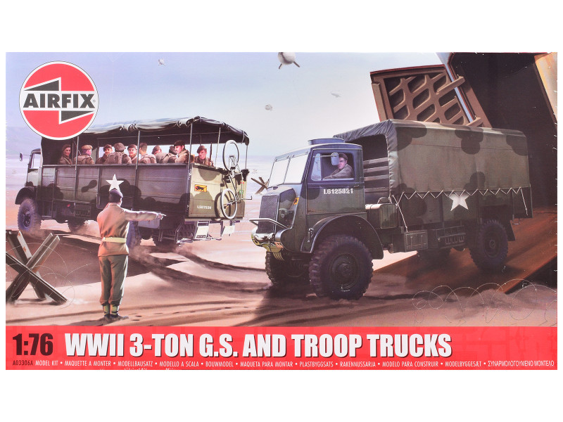 Level 2 Model Kit WWII 3-Ton General Service and Troop Trucks 1/76 Plastic Model Kit by Airfix