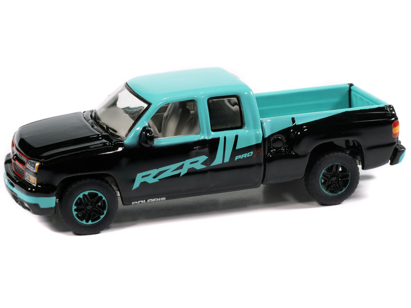 2006 Chevrolet Silverado Pickup Truck "Polaris RZR" Black and Blue "Big Country Collectibles" 2025 Series 1/64 Diecast Model Car by Auto World