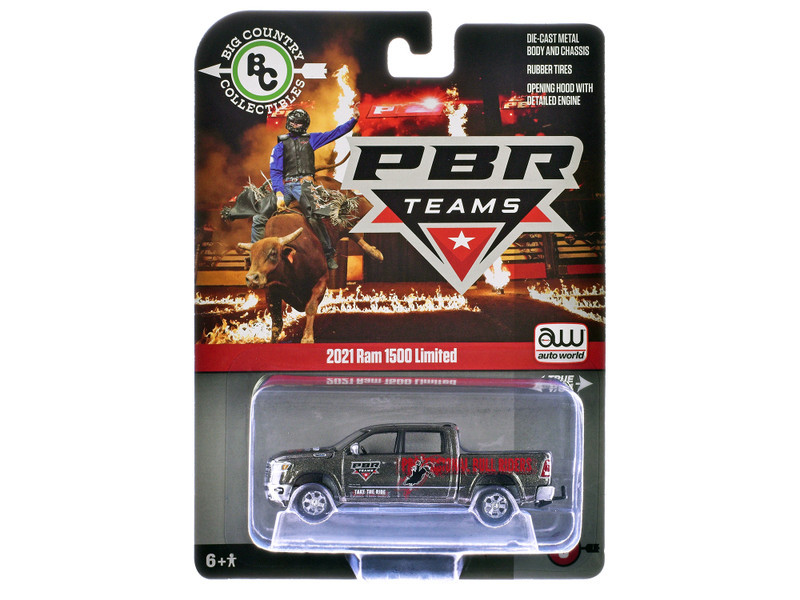 2021 Ram 1500 Limited Pickup Truck "PBR (Professional Bull Riders)" Gray Metallic with Graphics "Big Country Collectibles" 2025 Series 1/64 Diecast Model Car by Auto World