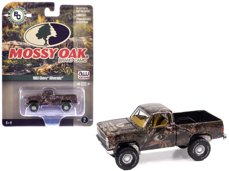 1983 Chevrolet Silverado Pickup Truck "Mossy Oak" Camouflage Livery "Big Country Collectibles" 2025 Series 1/64 Diecast Model Car by Auto World