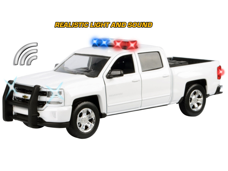 2017 Chevrolet Silverado 1500 LT Z71 Crew Cab Pickup Truck White with Flashing Light Bar and Front and Rear Lights and Sounds 1/27 Diecast Model Car by Motormax