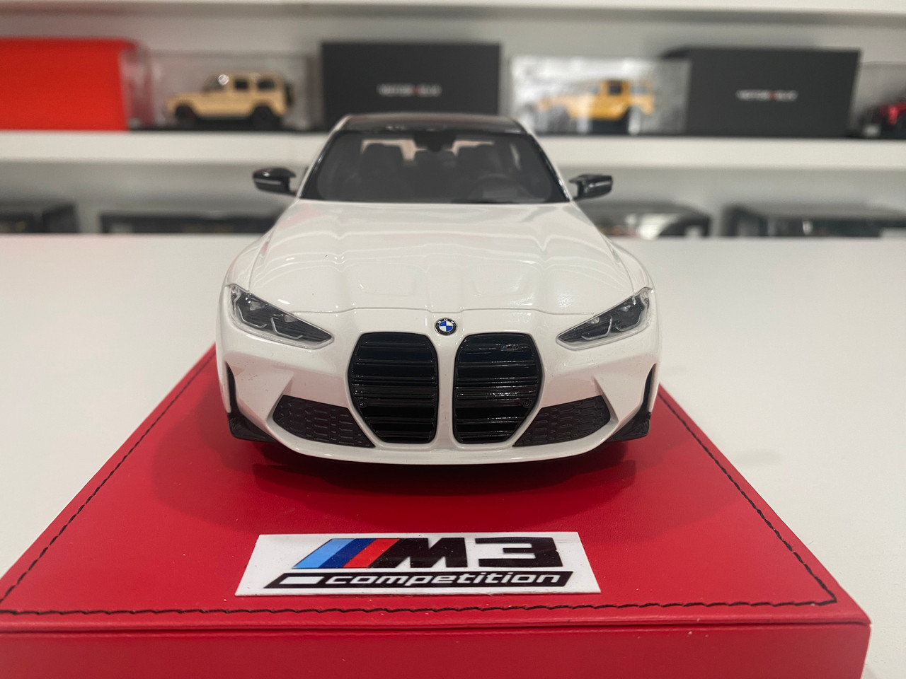 DEFECT AS-IS 1/18 BMW M3 Competition (G80) Alpine White Resin Car Model with Custom Display Case