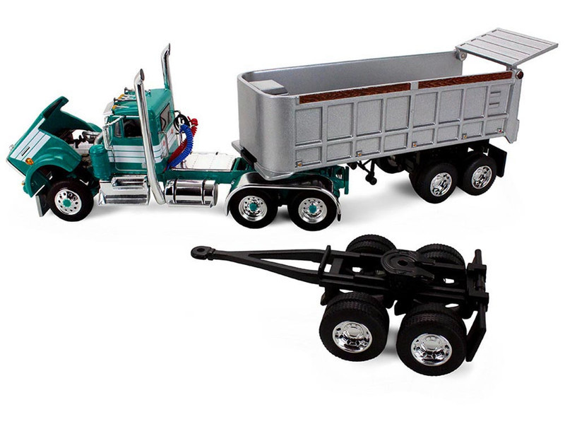 1/64 First Gear Kenworth W900A Day Cab (Turquoise Blue) & 22’ Dual End Dump Trailers Diecast Model