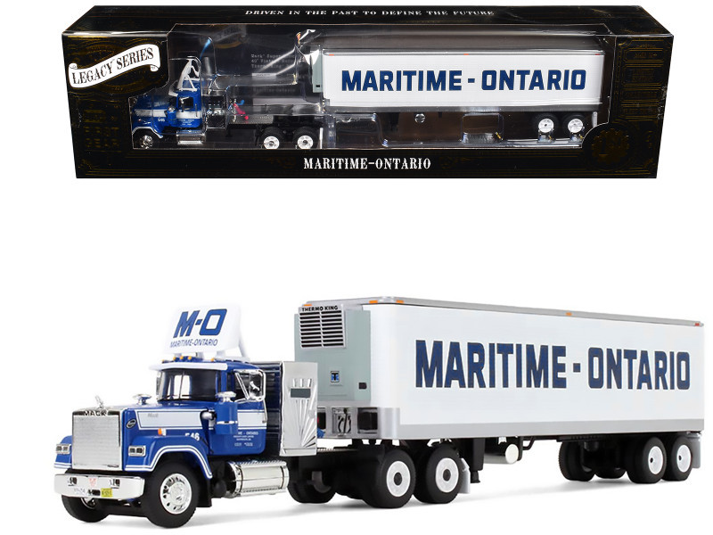 1/64 First Gear Mack Super-Liner with 36” Vintage Sleeper & 40’ Vintage Trailer with Reefer (LegacyTM Series #4 - Maritime-Ontario) Diecast Model