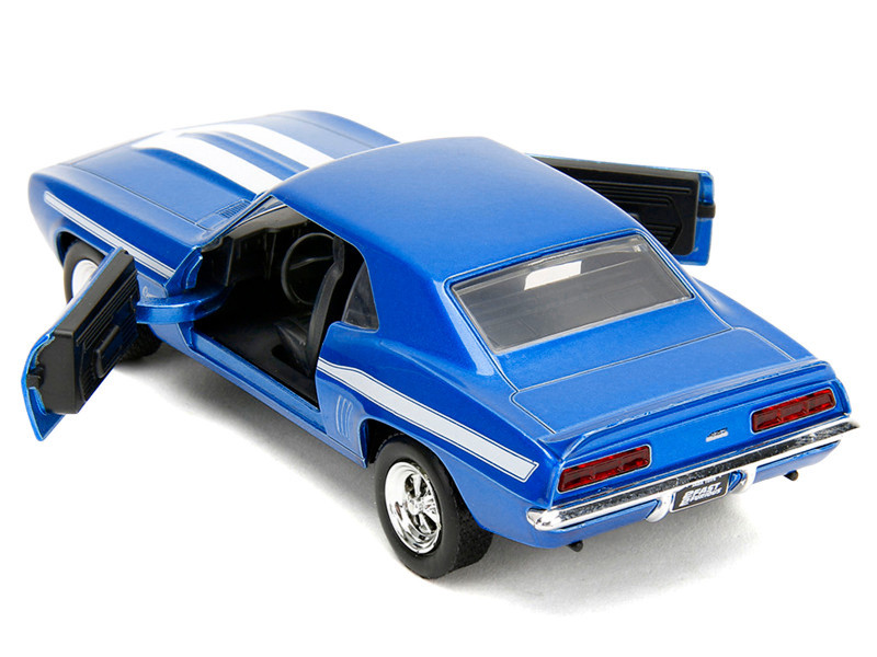 1969 Chevrolet Camaro Blue Metallic with White Stripes "2 Fast 2 Furious" (2003) Movie "Fast & Furious" Series 1/32 Diecast Model Car by Jada
