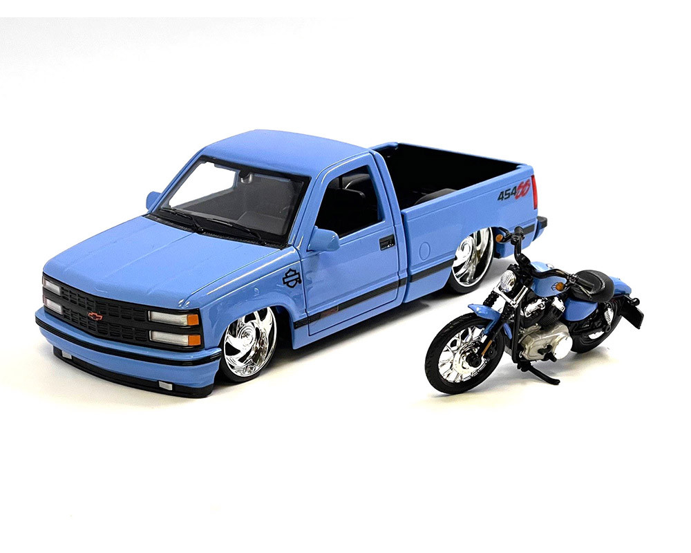 1/24 Maisto 1993 Chevrolet 454SS Pick-Up & 2007 XL 1200N Nightster Harley-Davidson Bike Custom Diecast Model