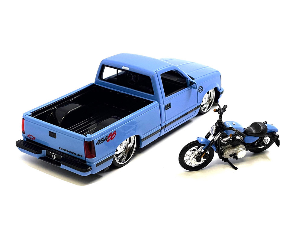 1/24 Maisto 1993 Chevrolet 454SS Pick-Up & 2007 XL 1200N Nightster Harley-Davidson Bike Custom Diecast Model