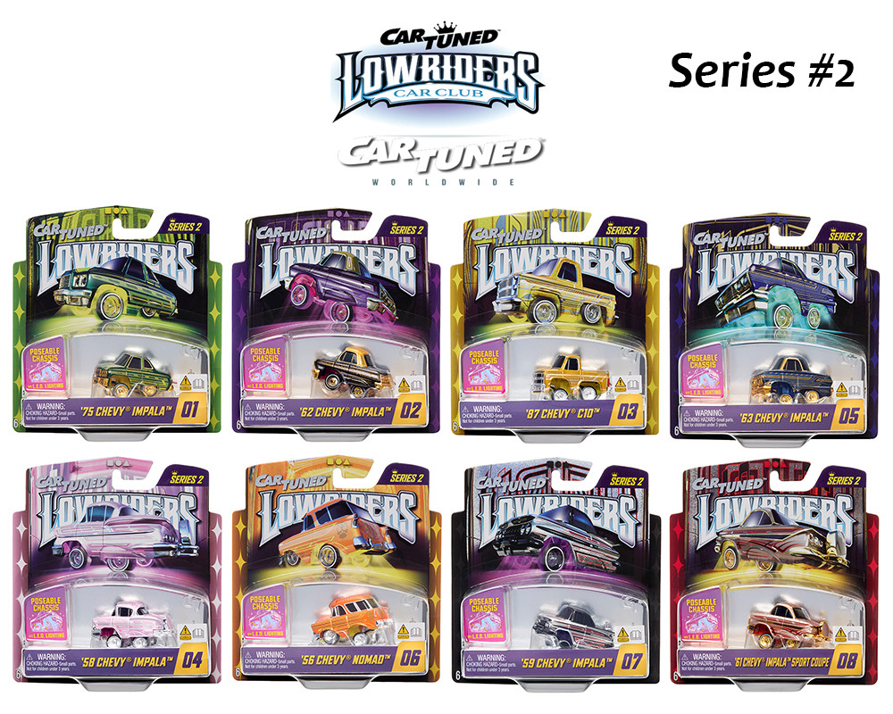 1/64 CarTuned Lowriders SHOW GLOW Series 2 Assortment of 8 Styles 2026 – L.E.D. Light Up Chassis Car Models