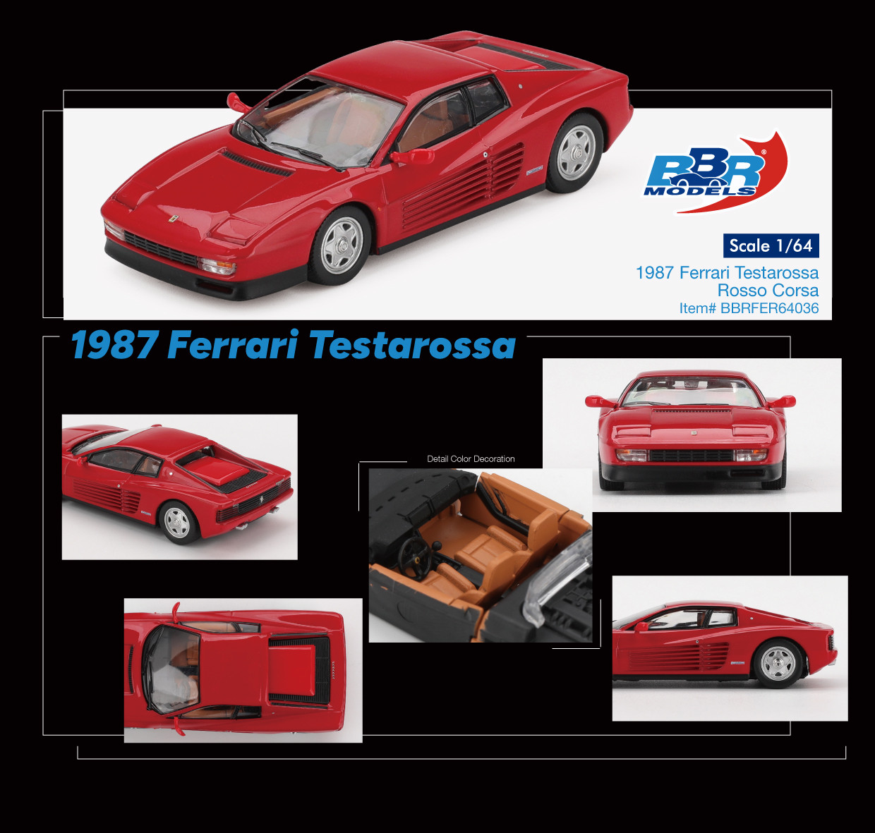 1/64 BBR 1987 Ferrari Testarossa (Rosso Corsa Red) Diecast Car
