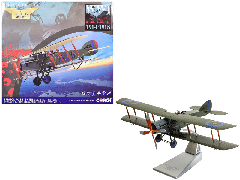 Bristol F-2B Fighter Aircraft "C4636 Devil-in-the-Dusk No. 39 Squadron" (1918) Royal Flying Corps "The Aviation Archive" Series 1/48 Diecast Model by Corgi
