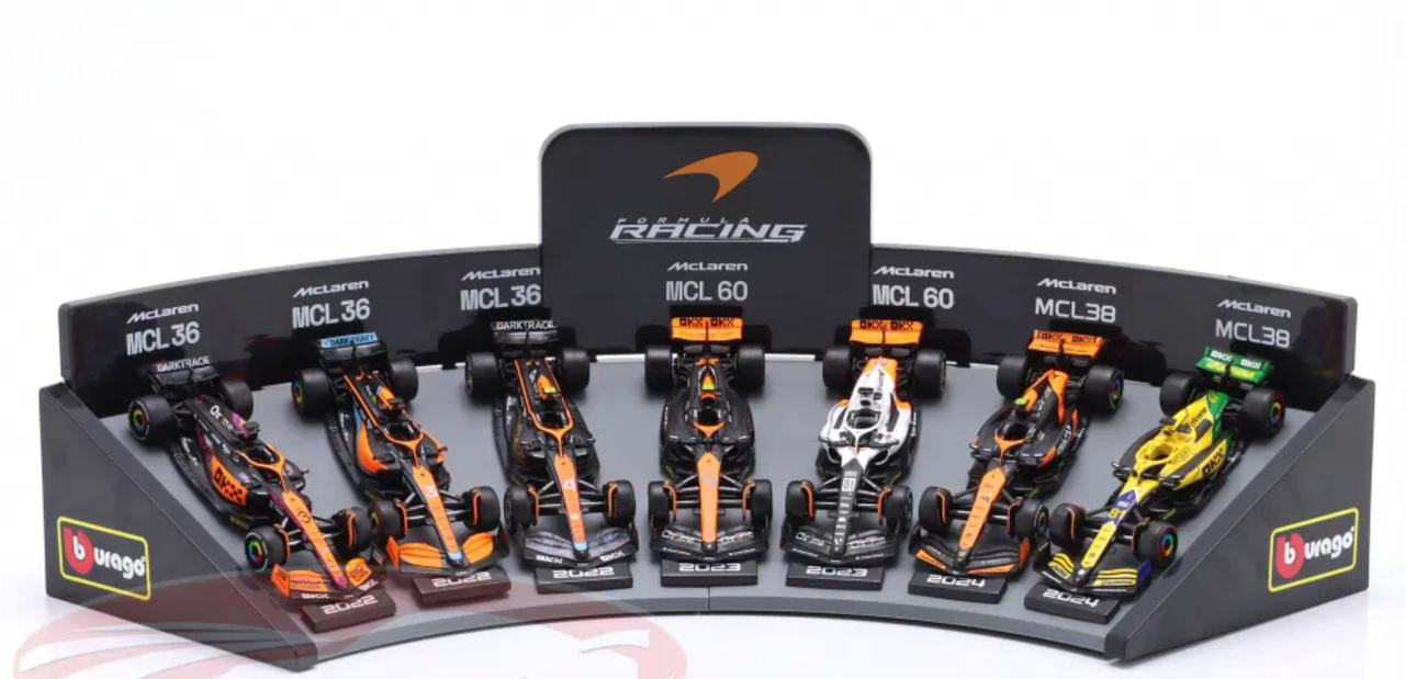 1/43 BBurago 7-Car Set McLaren Formula 1 with Arena Display Car Models