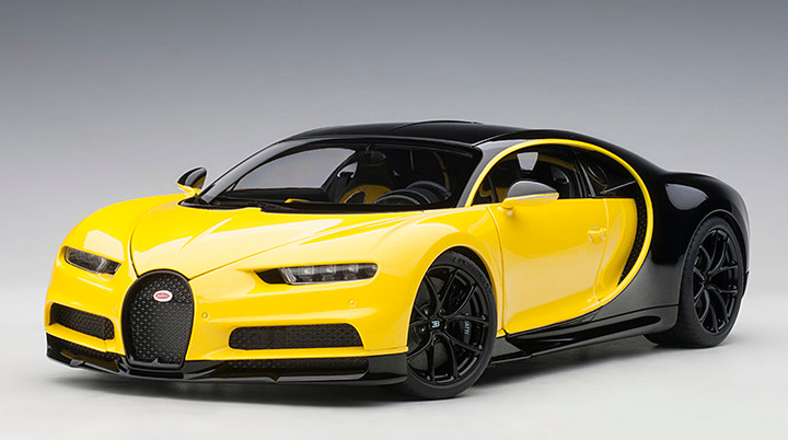 1/18 AUTOart Bugatti Chiron (Jaune Molsheim Yellow & Nocturne Black) Full Open Car Model