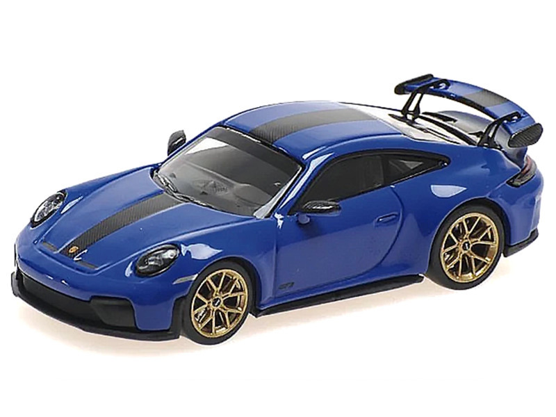 2025 Porsche 911 (992.2) GT3 Weissach Package Blue with Carbon Stripe Limited Edition to 240 pieces Worldwide 1/64 Diecast Model Car by Minichamps