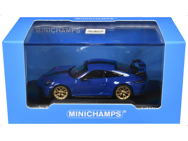 2025 Porsche 911 (992.2) GT3 Weissach Package Blue with Carbon Stripe Limited Edition to 240 pieces Worldwide 1/64 Diecast Model Car by Minichamps