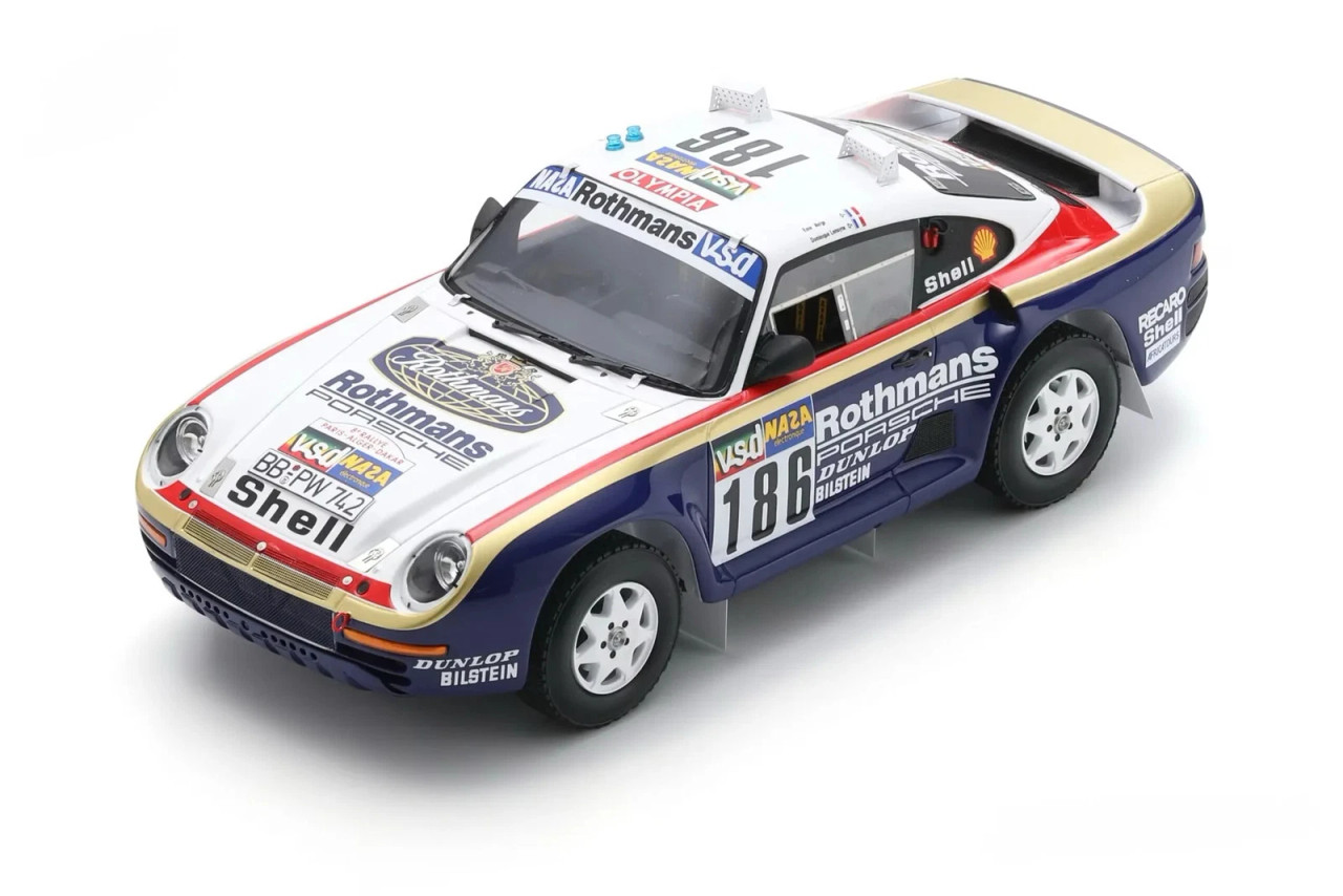 1/18 Spark 1986 Porsche 959 #186 Winner Rally Paris-Dakar Rothmans
