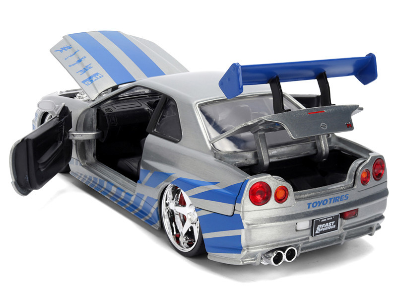 Brian's Nissan Skyline GT-R (R34) RHD (Right Hand Drive) Brush Finish "2 Fast 2 Furious" (2003) Movie 25 Years of Fast & Furious Anniversary 1/24 by Jada