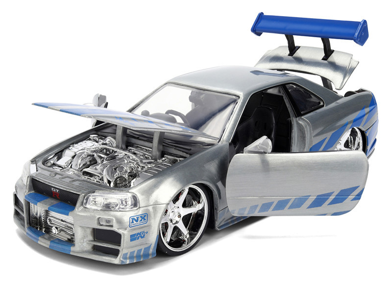 Brian's Nissan Skyline GT-R (R34) RHD (Right Hand Drive) Brush Finish "2 Fast 2 Furious" (2003) Movie 25 Years of Fast & Furious Anniversary 1/24 by Jada