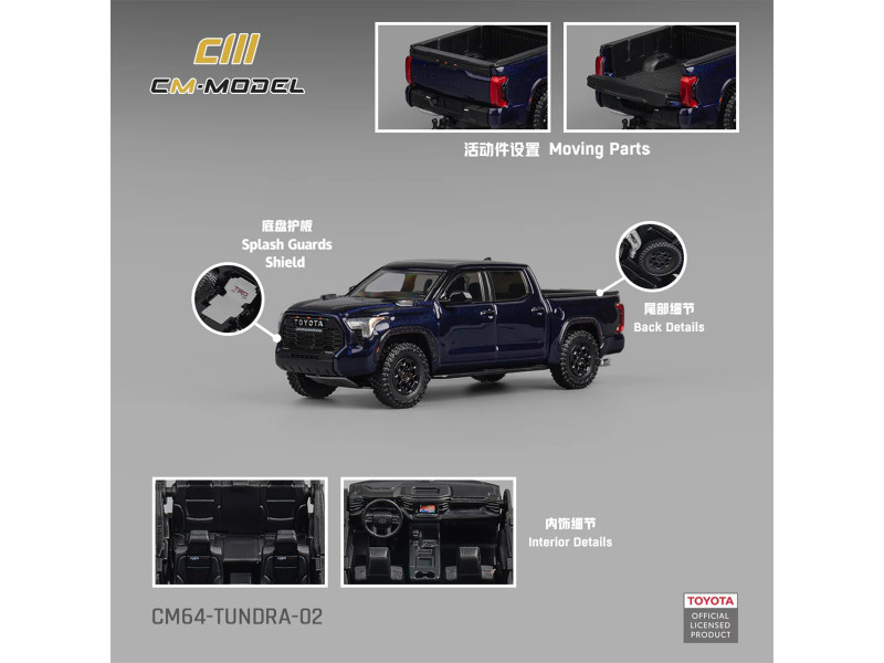 Toyota Tundra Pickup Truck Dark Blue Metallic 1/64 Diecast Model Car by CM Model