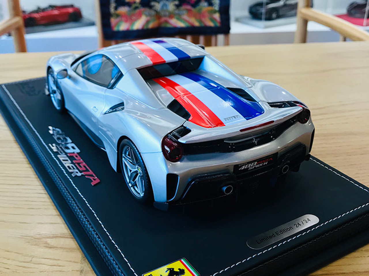 1/18 BBR Ferrari 488 Pista Spider Closed Roof (Grey Argento Nurburg w/ French Flag Stripe) Resin Car Model Limited 24 Pieces