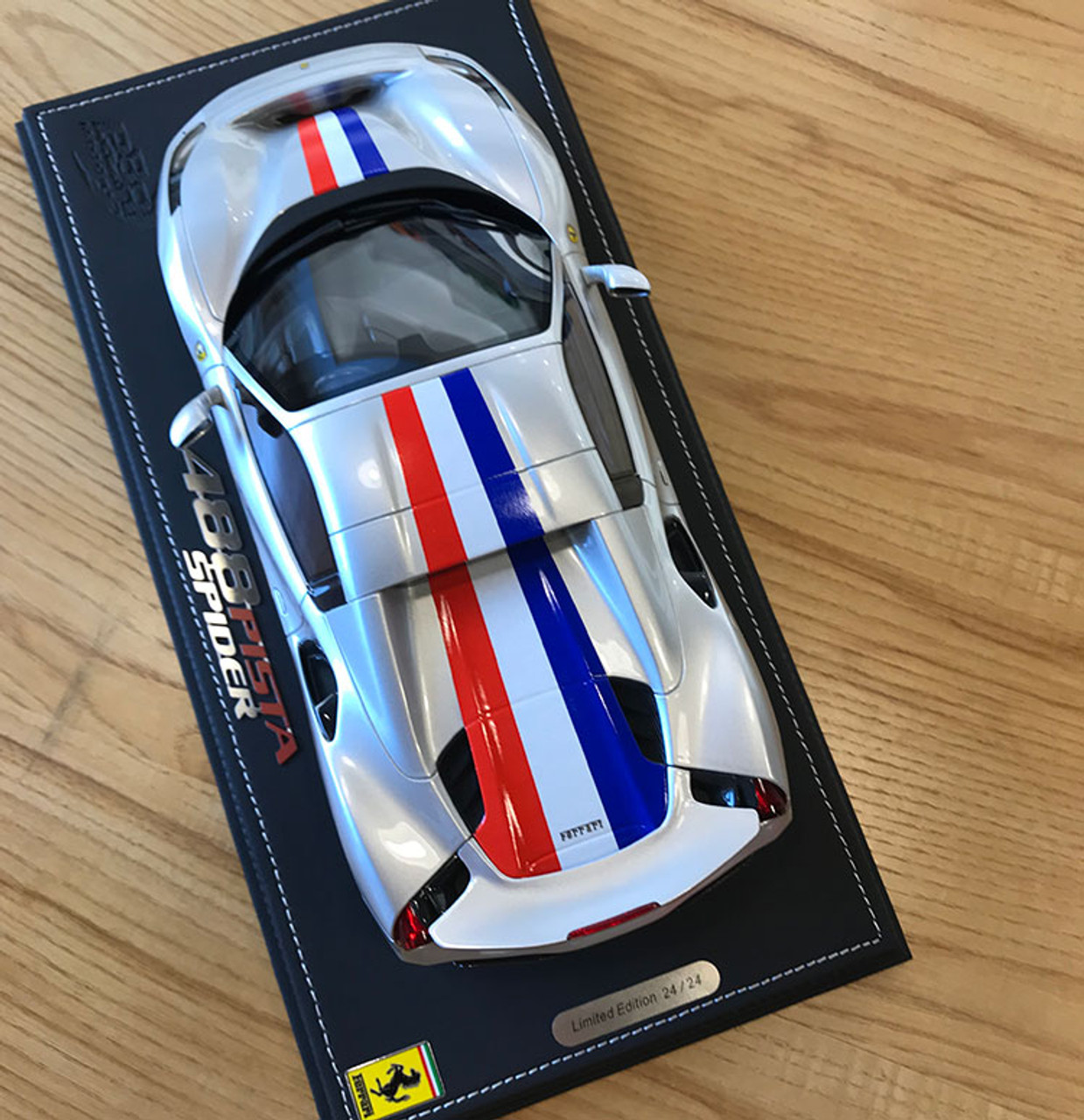 1/18 BBR Ferrari 488 Pista Spider Closed Roof (Grey Argento Nurburg w/ French Flag Stripe) Resin Car Model Limited 24 Pieces