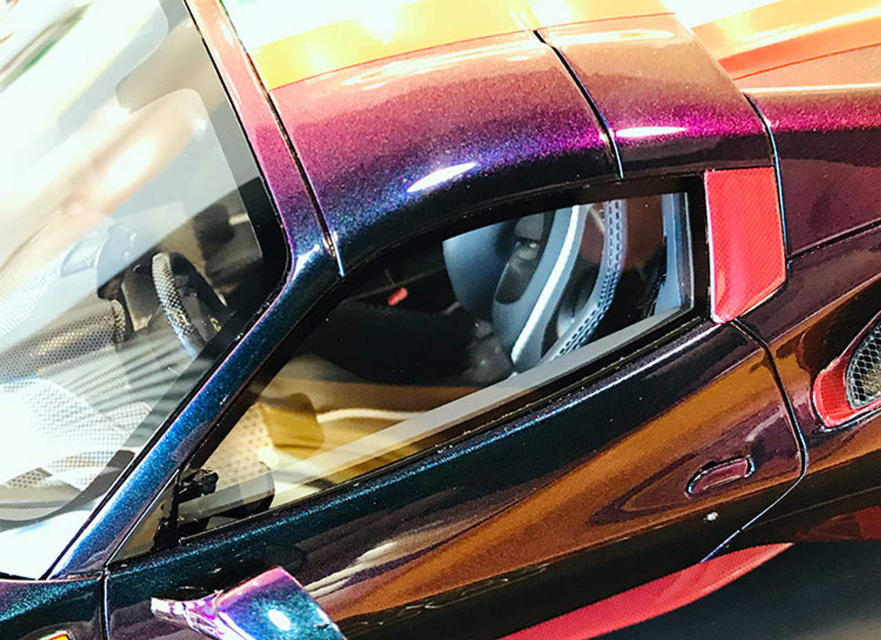 1/18 BBR Ferrari 488 Pista Spider Closed Roof (Purple Holographic w/ Italian Flag Stripe) Resin Car Model Limited 24 Pieces
