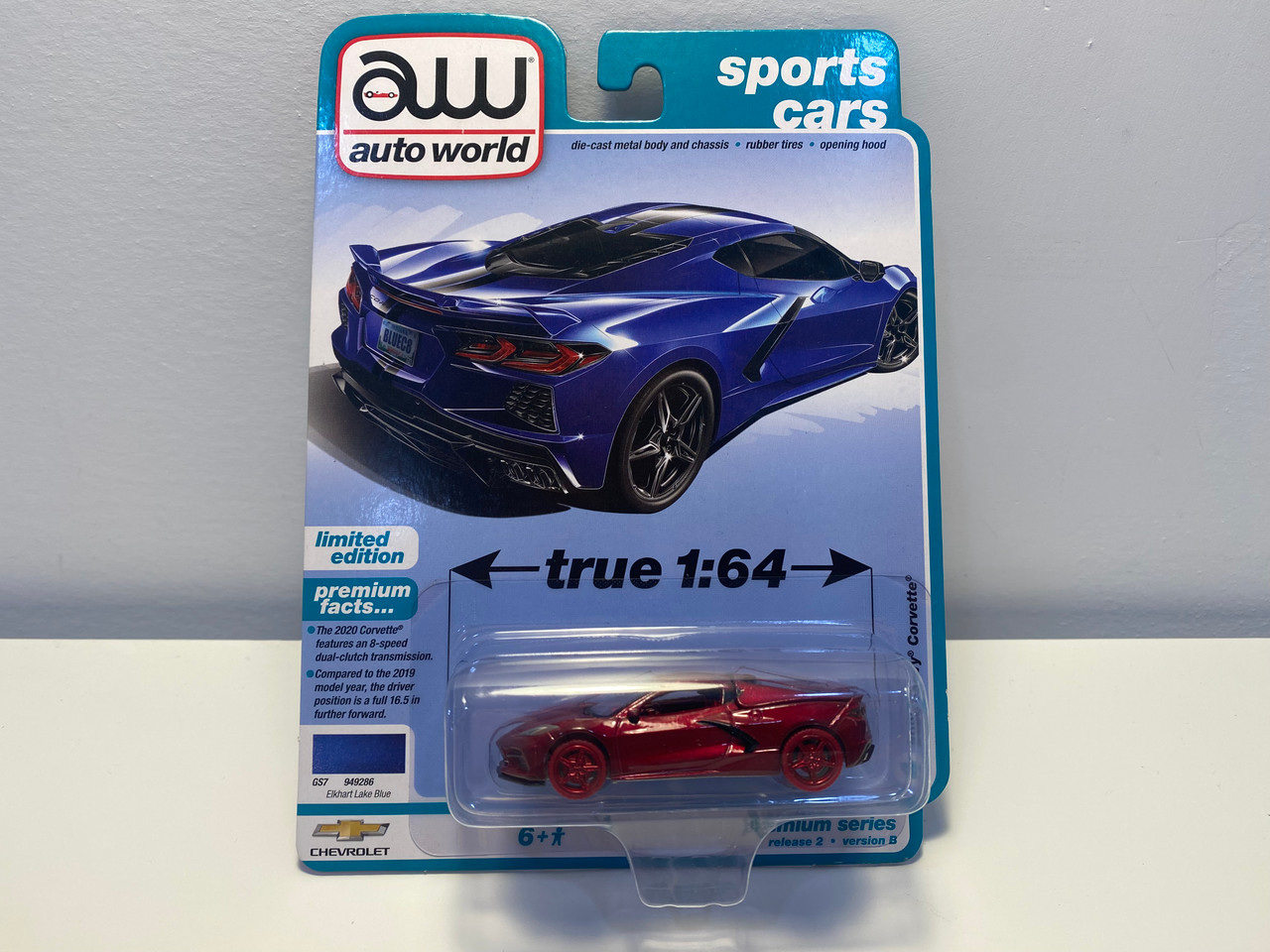 CHASE CAR 1/64 Auto World 2020 Chevrolet Corvette (Red with Red Wheels) Diecast Car Model