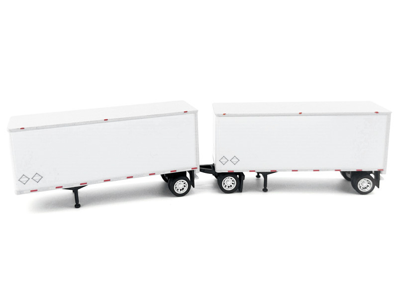 28' Dry Van Double Pup Trailers White Set of 2 pieces 1/87 (HO) Scale Plastic Model by HO Logistics